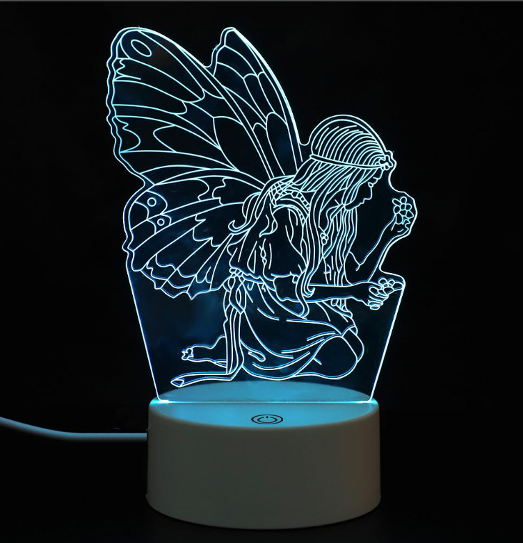 3D светильник многоцветный "Фея", от USB или батареек