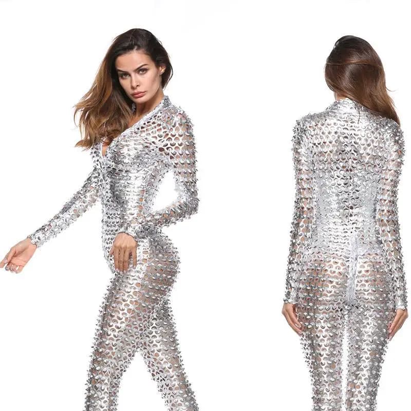 Боди комбинезон "Тефия" серебристый