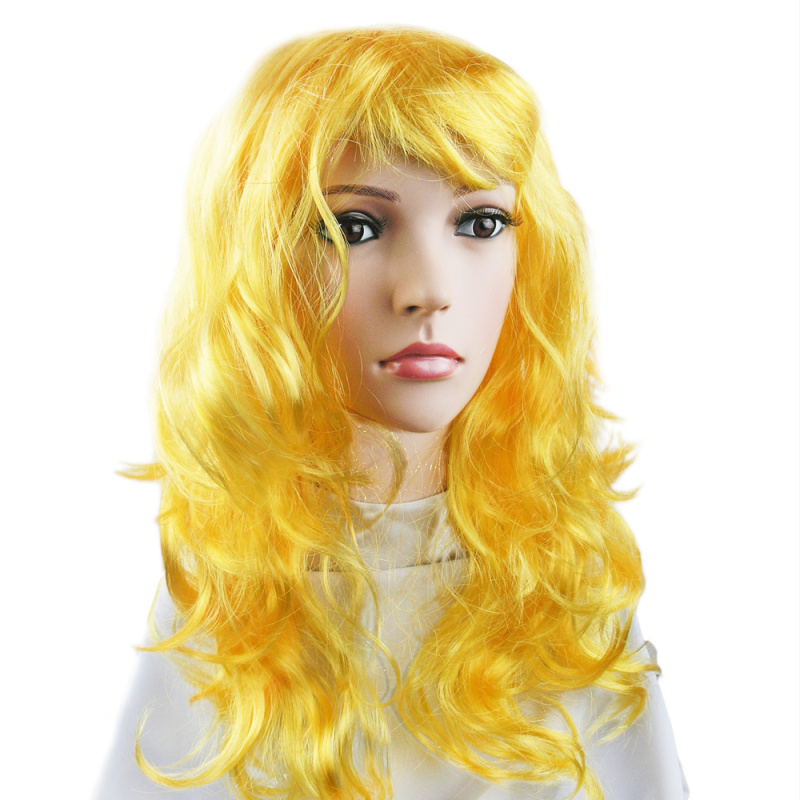 Парик карнавальный желтый, с длинными вьющимися волосами