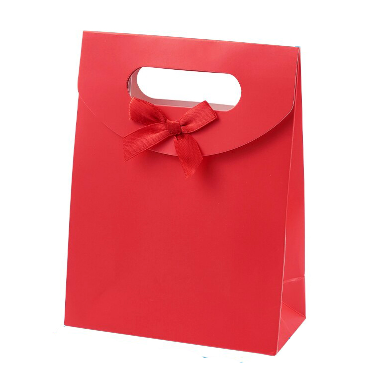 Пакет подарочный красный с бантом, 12*6*16 см