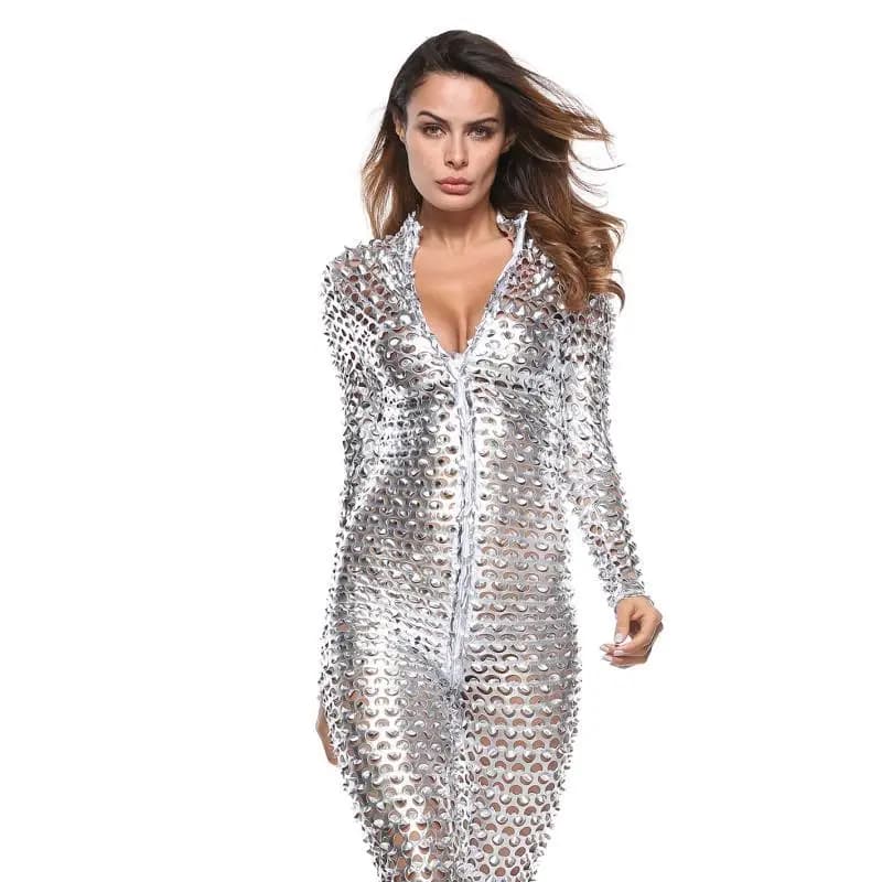 Боди комбинезон "Тефия" серебристый