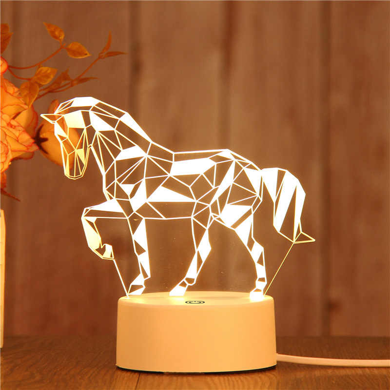 3D светильник многоцветный "Конь", от USB