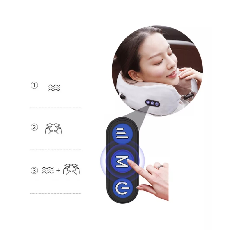Подушка-подголовник U-образная с массажером, USB-подзарядка