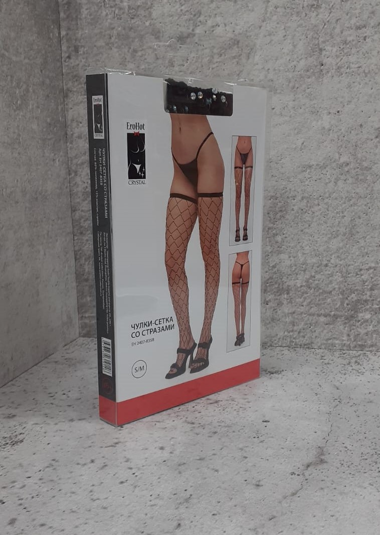 EroHot Crystal Чулки сетка CH-835 со стразами черные