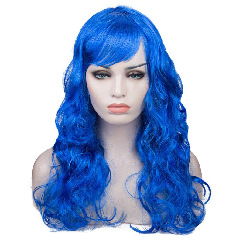 Парик карнавальный синий, с длинными вьющимися волосами